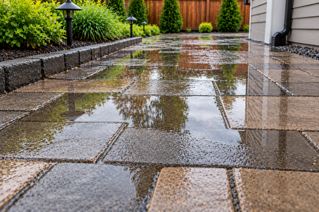 Rain-Glossed Paver Walkway Reflections